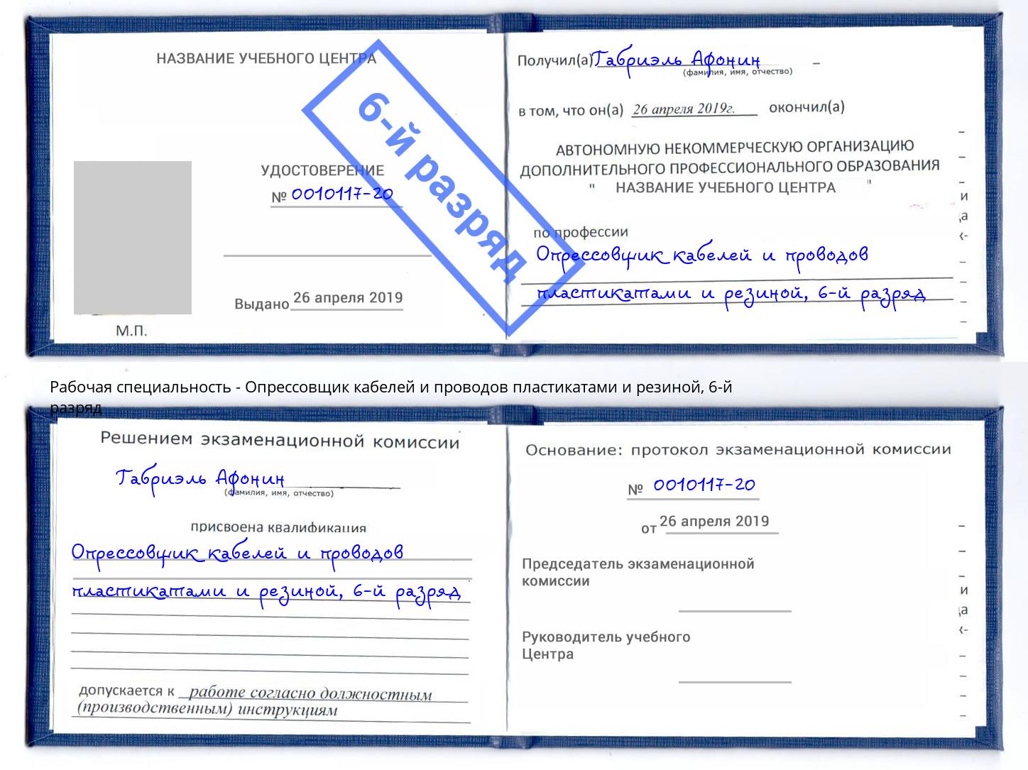 корочка 6-й разряд Опрессовщик кабелей и проводов пластикатами и резиной Бердск