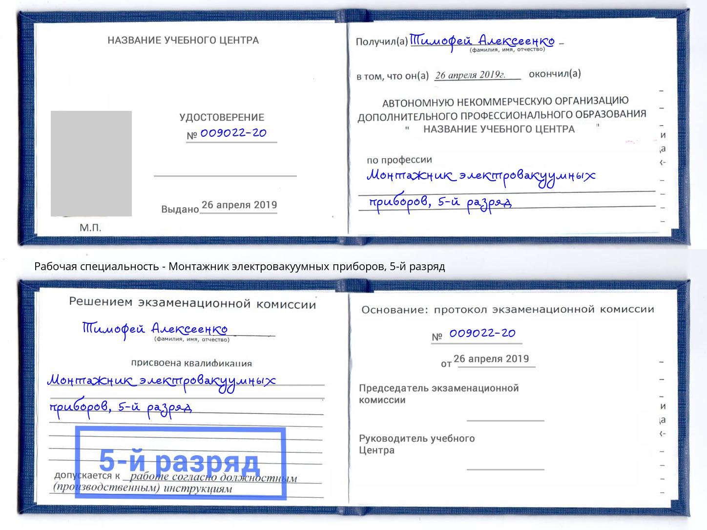 корочка 5-й разряд Монтажник электровакуумных приборов Бердск