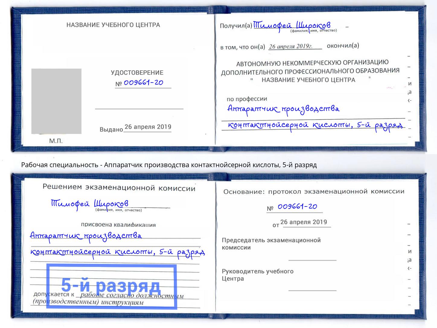 корочка 5-й разряд Аппаратчик производства контактнойсерной кислоты Бердск