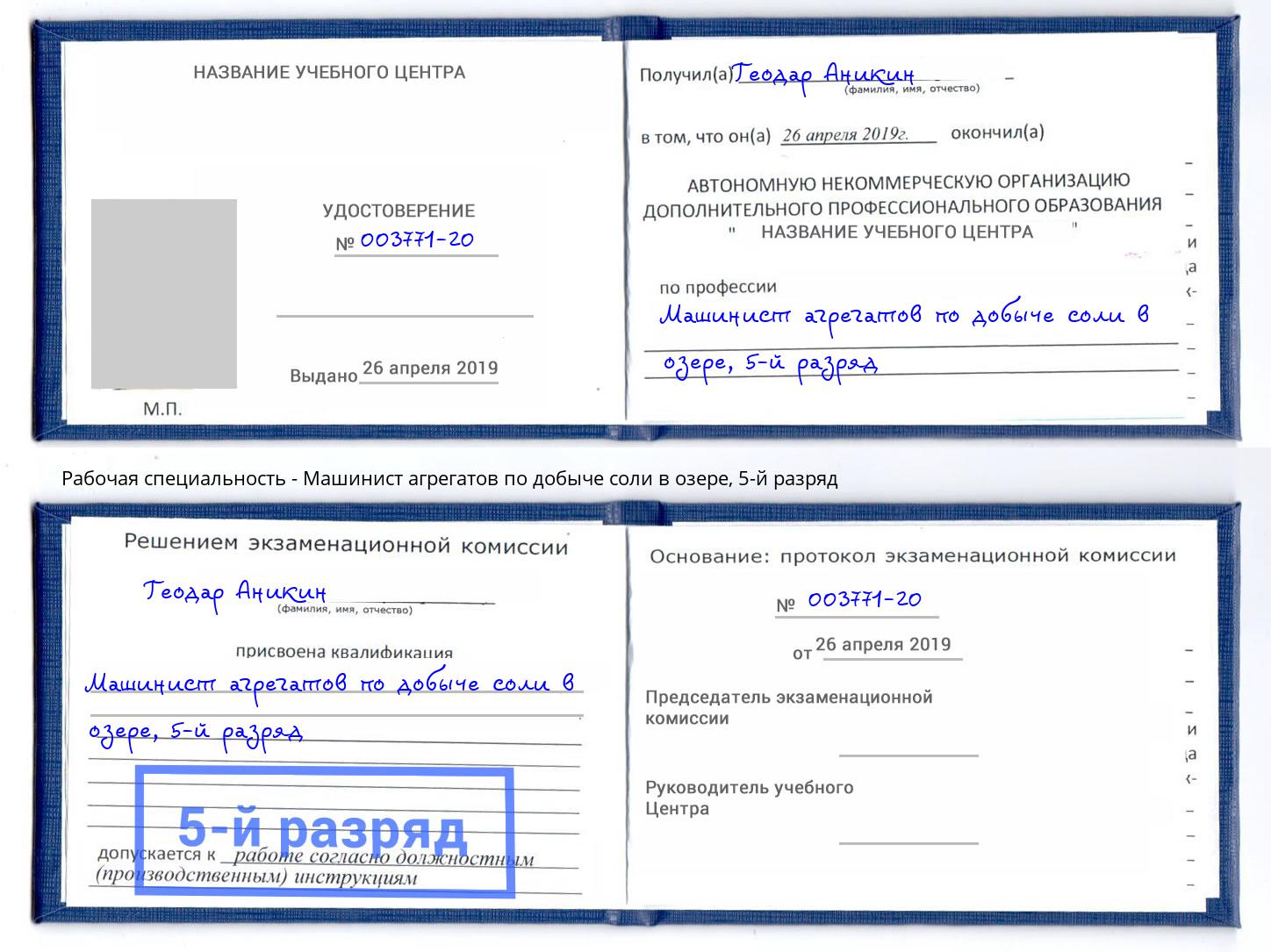 корочка 5-й разряд Машинист агрегатов по добыче соли в озере Бердск