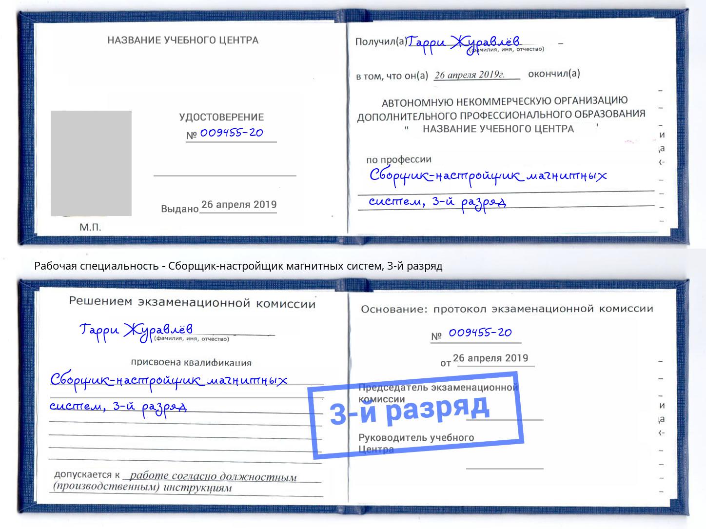 корочка 3-й разряд Сборщик-настройщик магнитных систем Бердск