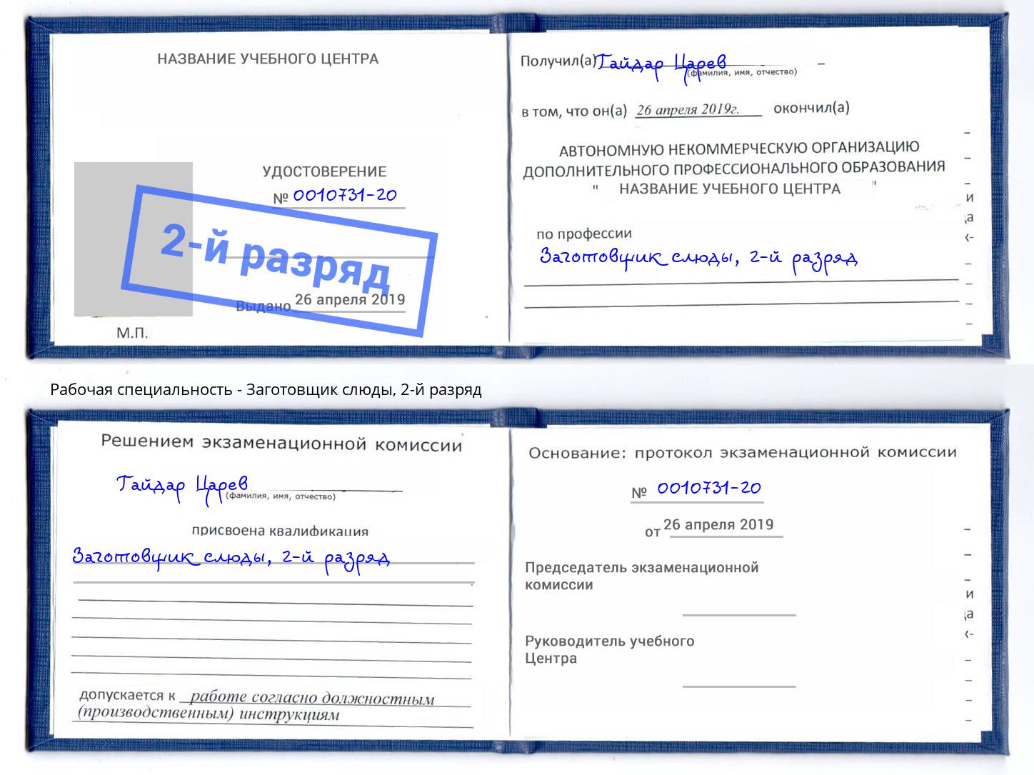 корочка 2-й разряд Заготовщик слюды Бердск