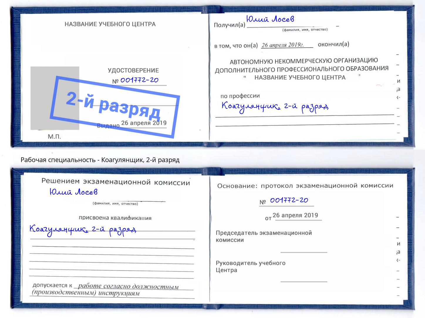 корочка 2-й разряд Коагулянщик Бердск