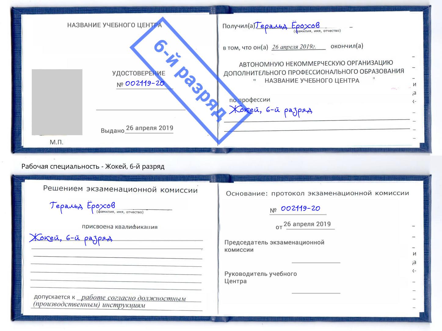 корочка 6-й разряд Жокей Бердск