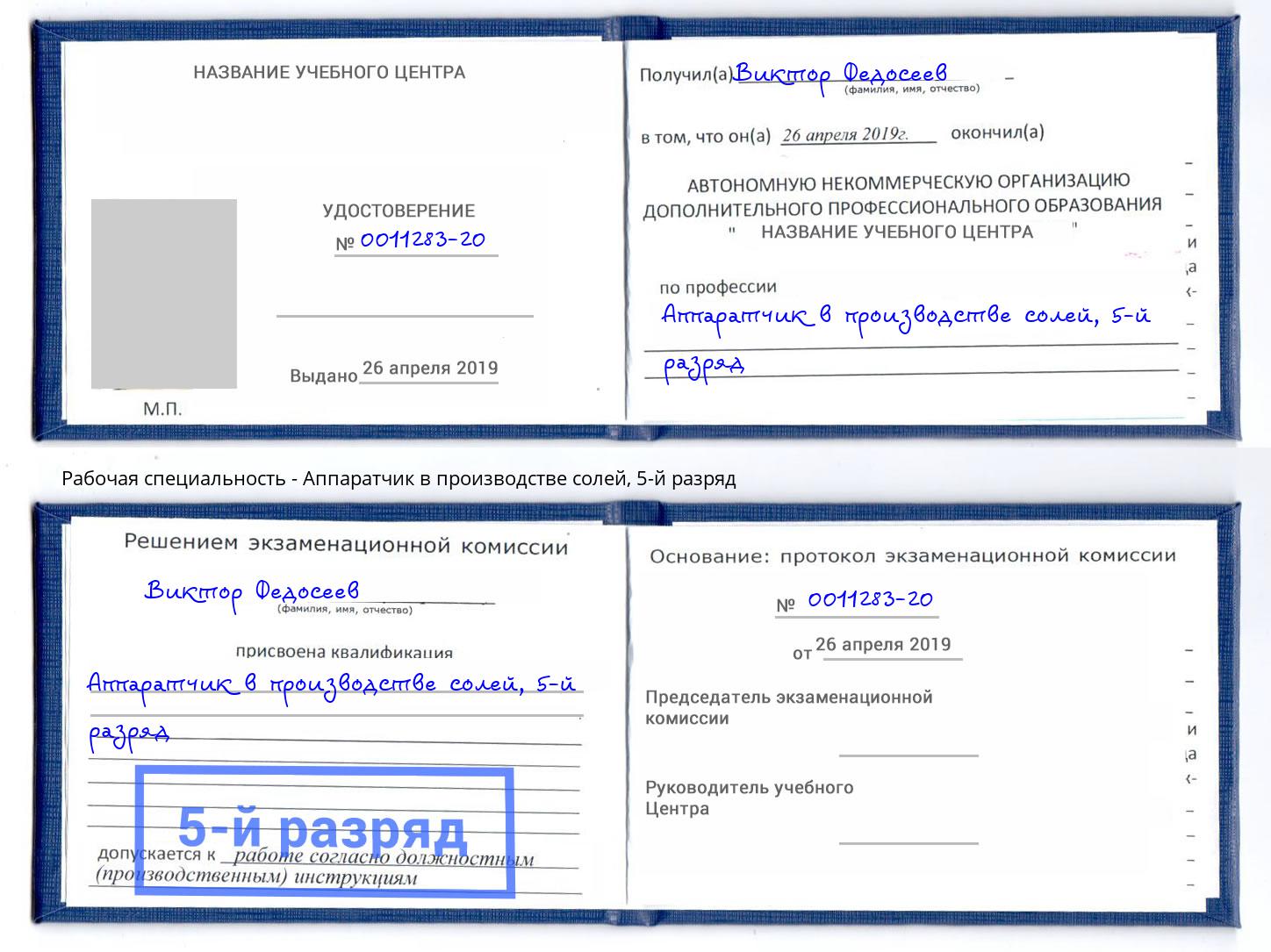 корочка 5-й разряд Аппаратчик в производстве солей Бердск