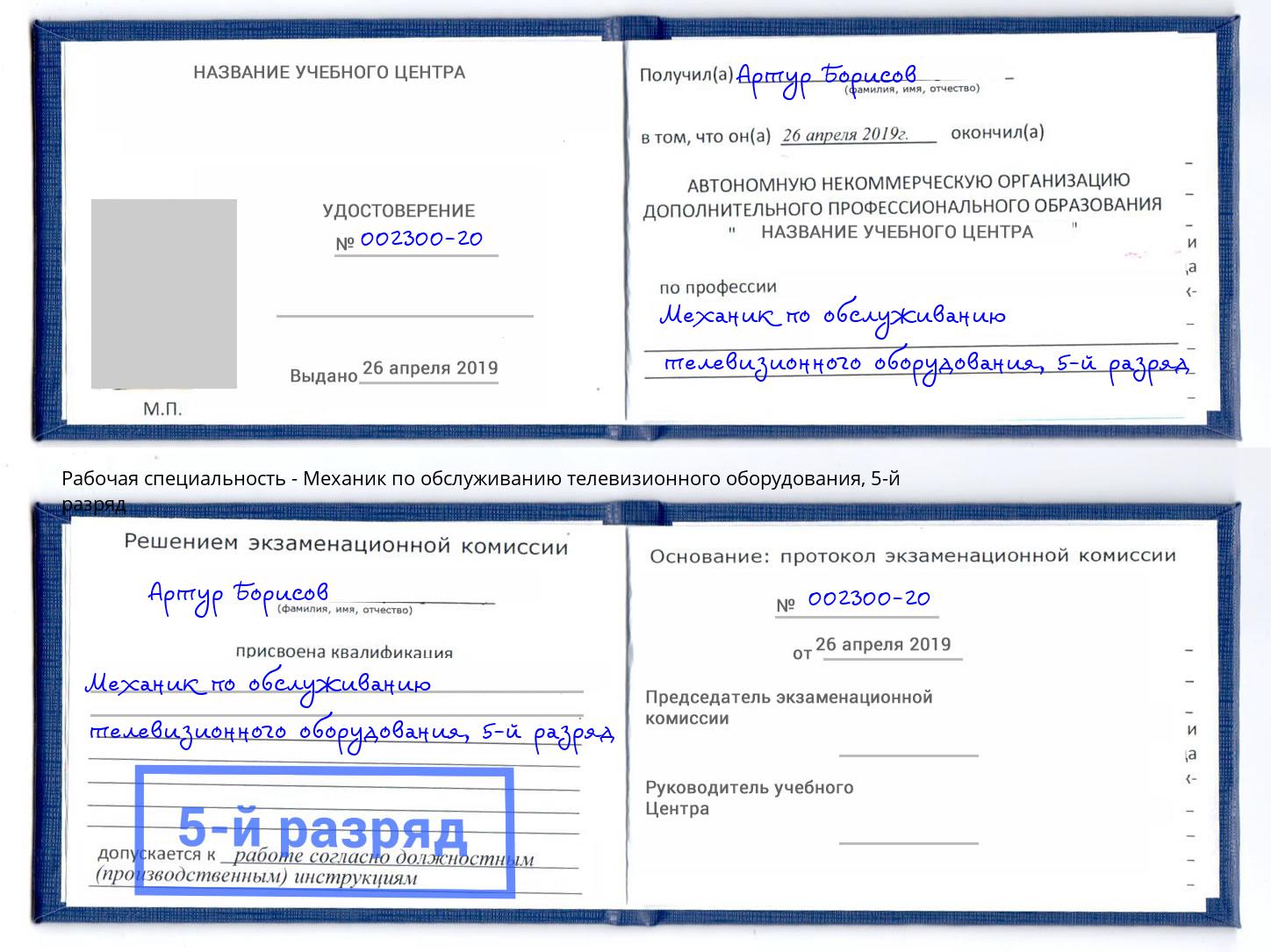 корочка 5-й разряд Механик по обслуживанию телевизионного оборудования Бердск