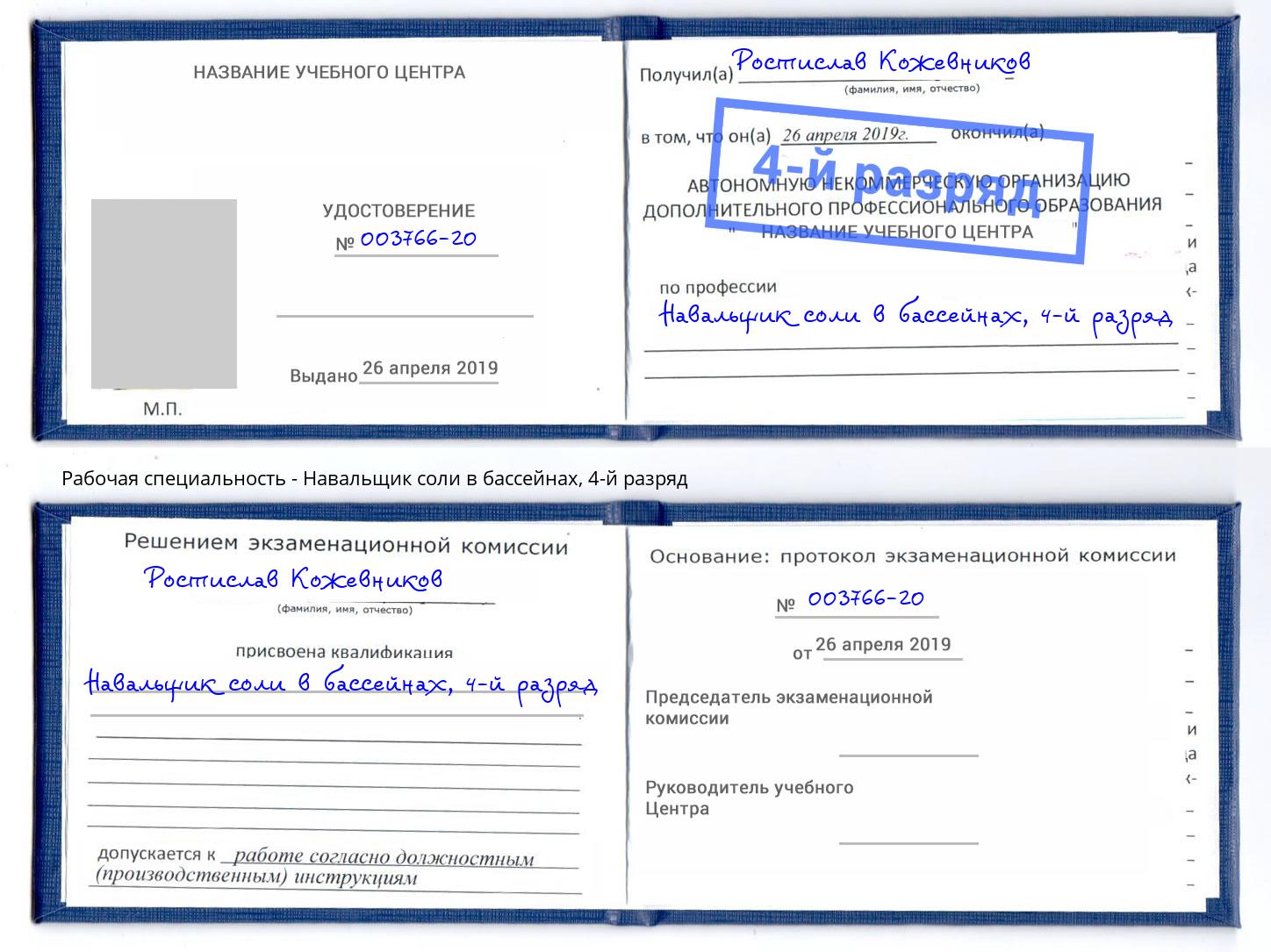 корочка 4-й разряд Навальщик соли в бассейнах Бердск