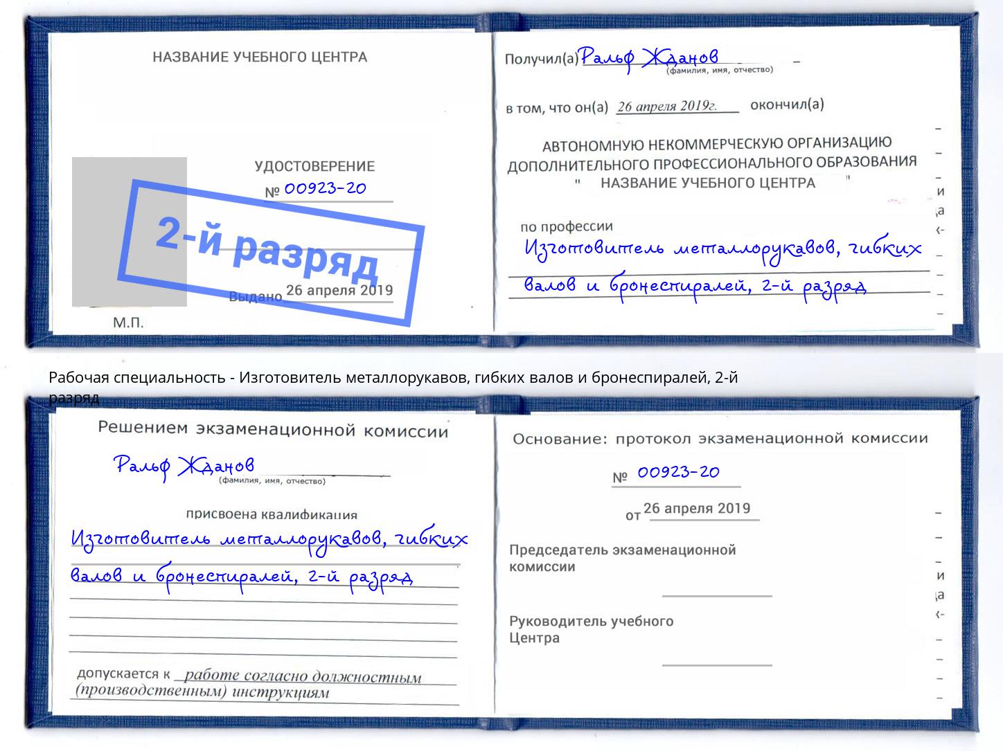 корочка 2-й разряд Изготовитель металлорукавов, гибких валов и бронеспиралей Бердск